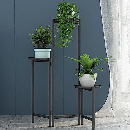 3-stöckiger Metall-Pflanzenständer, faltbar, Topflappen, Leiterregal für drinnen und draußen, Garten, Terrasse, Wohnzimmer, Balkon, Schwarz, Einheitsgröße