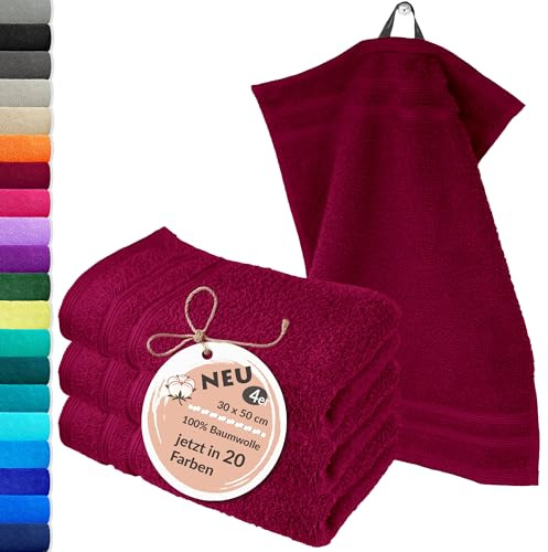 Lashuma kleines Handtuch Set 30x50 cm, London 4er Set Gästehandtücher Kirschrot, Flauschige und Weich für Kinder, Gäste und Gesicht
