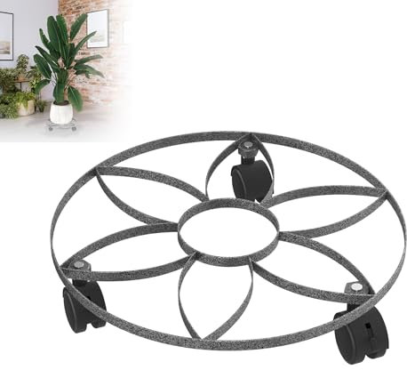 XMTECH 2 Stück Pflanzenroller Pflanzenrolle Metall, 32 cm Durchmesser Blumentopfuntersetzer mit Rollen, Blumenroller mit 3 Lenkrollen für Außenbereich Innenbereich Garten, Rund C