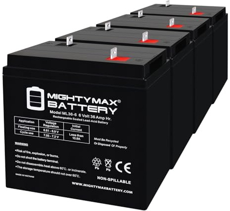 Mighty Max Battery 6V, 36Ah, AGM, NB Terminal, Replacement Battery Compatible with Carpenter Watchman 713513-4 Pack