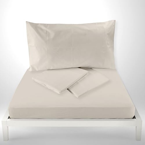 ZAMBAITI Set Lenzuola Matrimoniale Sugar Tinta Unita – Completo Letto Due Piazze in 100% Cotone – 4 Pezzi (BEIGE)