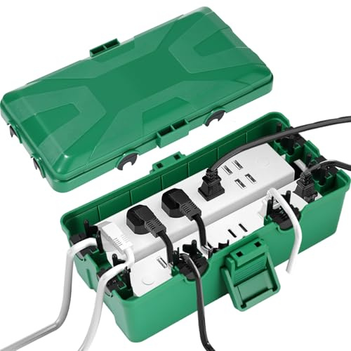 Boîte de Câble Etanche,Boite Etanche,Boite Etanche Electrique Exterieu | 26.1x15x9.4 CM,6 Entrée de Joint de Câble,IP54 Boite Rangement Cable,pour Timer Outlet Plug,Minuteries,Rallonges,Câbles,vert