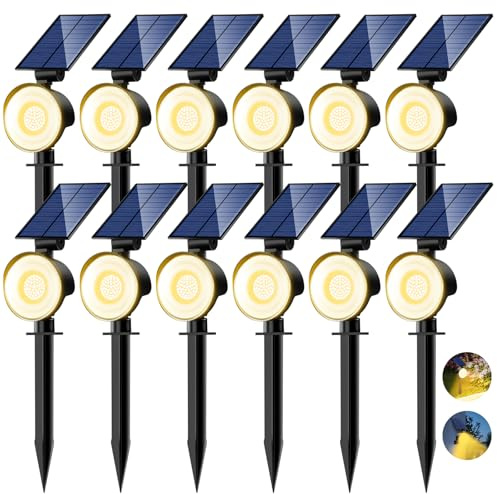 nipify Solarlampen für Außen Garten, 12 Stück 53 LED Solar Strahler Gartenleuchten IP65 Wasserdicht, 3 Helligkeit Warmweiß Solarleuchten Aussenleuchte für Aussen Wege Wand Outdoor