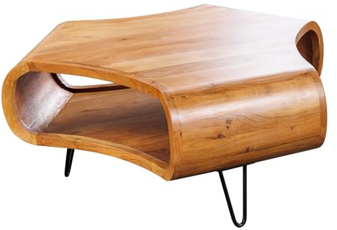 Riess Ambiente Couchtisch Organic Living 90cm - schwarz braun - Akazienholz | Massiv, individuelle Maserung, Design-Highlight, natürliche Optik, Hairpin-Design, Ablagefach, Metallgestell