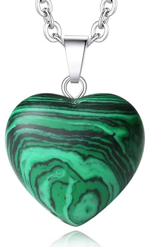 XIANNVXI Grün Malachit Halskette Silber Damen Kette Herz Liebe Ketten Malachit Stein Herzkette Anhänger Reiki Schmuck Geschenke