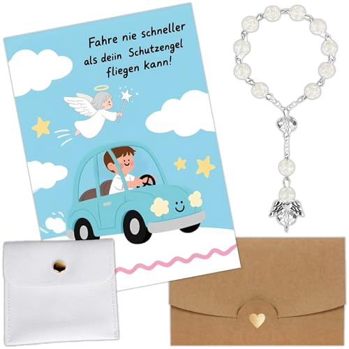 Schutzengel Auto Rosenkranz, Schutzengel Anhänger Rückspiegel Auto Deko, Innenraum Glücksbringer Guardian Angel Autospiegel Anhänger Perlenengel Autozubehör Klein Geschenk Führerschein Bestanden