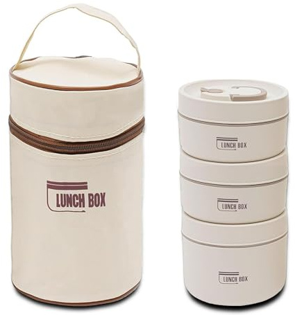 Kongming Thermo Fiambrera de acero inoxidable 304 con bolsa y cubiertos, 3 tazas termo para alimentos, recipiente para alimentos caliente, a prueba de fugas para el hogar, oficina, picnic (2x440 ml y