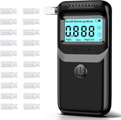 Alkoholtester, Professioneller Promillemessgerät mit 20 Mundstücken, Hochpräziser Persönlicher Alkoholmessgerät mit Digitalem LCD-Display für Schnelle und Genaue Ergebnisse, für Zuhause und Partys