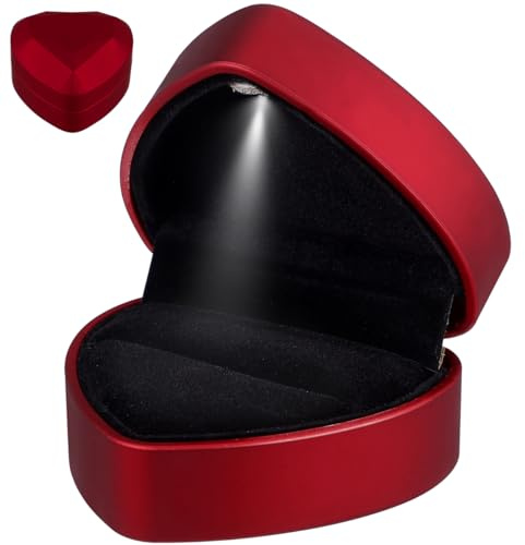 Hemobllo Verlobungsring Box, LED Ringbox Herzform, Verlobungsring Paar, Ring Schachtel Schmuckschatullen Geschenkbox für Hochzeit Verlobungsring Valentinstag (Rot)
