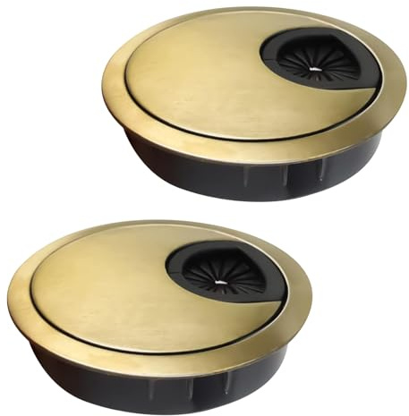 60mm Gold Desk Cable Grommet Cover 2Pcs Alloy Round Desk Table Grommet