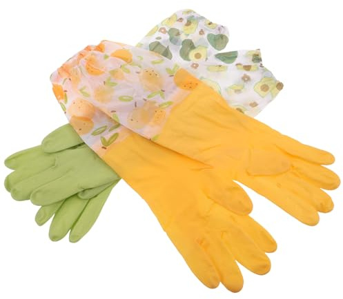 PENIKOKO 2 Pairs Thermal Kitchen Gloves for Winter Dish Cleaning Plush Lined Long Cuff Household Gloves for Cold Weather Washing Laundry and Gardening Orange Green