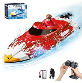 25KMH RC Remote Control Boat with LED Lights, Self-Righting, Low Battery Alert, 2.4GHz, with 800 mAh Lithium battery, Waterproof Electric Fast Speed Boat for Pool & Lake, Toy for Boys Girls, Red