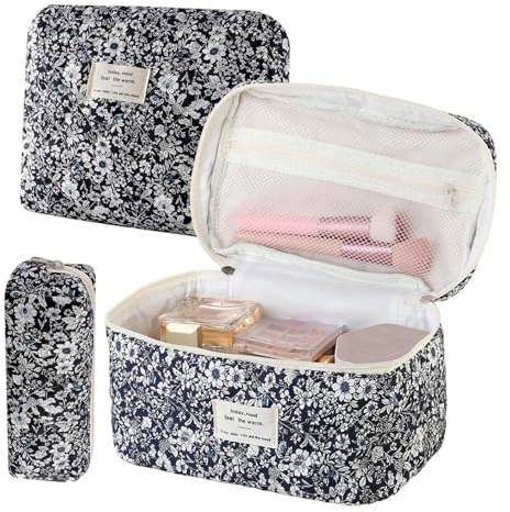 Gequiltete Toilettentasche 3-Teiliger Großer Gesteppter Beauty-Pouch Aus | Make-up Tasche für Jugendliche Für Damen Mädchen Schule Haus Koffer Bad Beauty Hotel