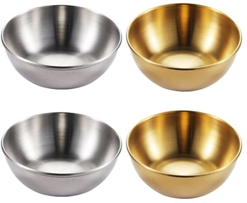 JOINPAYA Set 4 Piatti per Salse Rotondi in Acciaio Inossidabile, Ciotole per Condimenti e Immersioni, Mini Piatti per Antipasti e Spezie, Adatti per Casa e Ristoranti