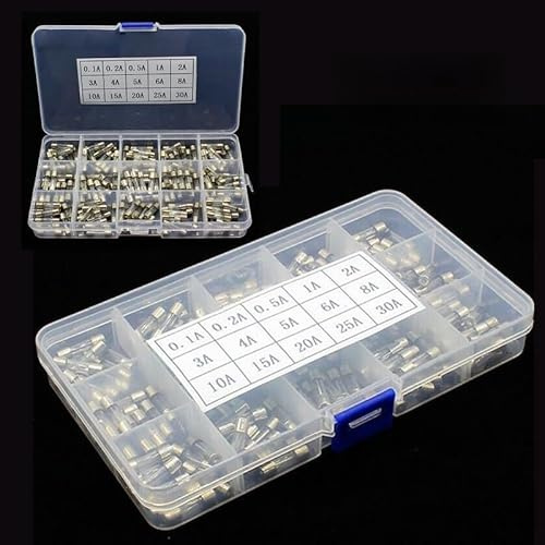 Upluxmira Kit di fusibili a tubo di vetro da 5 x 20 mm, 150 pezzi, 0 1 A, 30 A, 250 V, confezione assortita con scatola organizer