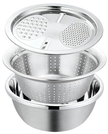 Set di Passino e da Cucina - Cestello per Lavaggio Verdure con Grattugia | Set di Ciotole per Mescolare e Filtrare | per Casa, Cucina, Stile Rustico, Bar, Ristorante, Sala