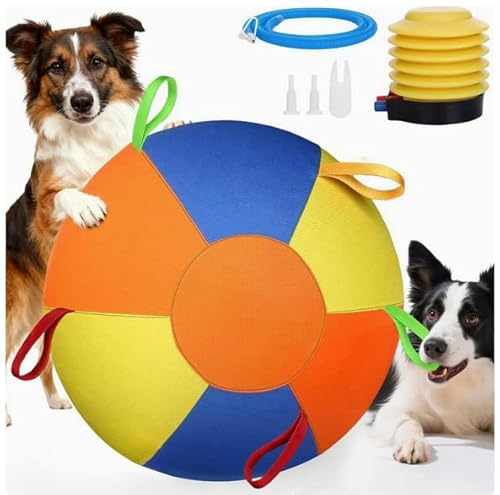 Yooyan Hundespielzeug Ball, Hundefußball mit Griff und Pumpe, Dauerhaft Hundespielzeug für Kleine Mittlere Große Hunde Fußball für Hunde, Wasserspielzeug (25cm)