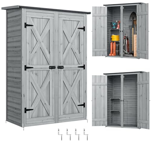 Outsunny Caseta de Jardín de Madera Armario Exterior 115x53x156 cm Gris