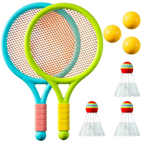 Kids Tennis Rackets Set,Children's Racket Set,2 Rackets, 3 Badminton Balls,3 Tennis Balls,Suitable for Outdoor and Indoor Sports（blue-green）