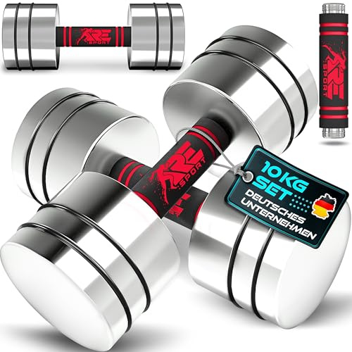 RE:SPORT® 2er Hanteln Set aus massivem Stahl 2,5/5/7,5/10 kg | Hantel Kurzhantel mit Gewichten & Schaumstoffgriff | Fitness Kurzhanteln Home Gym, Krafttraining & Muskelaufbau