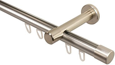 iso-design Gardinenstange Innenlauf Farbe Edelstahl 20 mm Durchmesser Wandmontage Innenlaufstange aus Metall Wandabstand 8 cm, Endstück Kappe, 120 cm