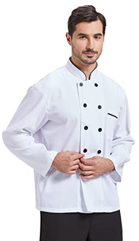 Nanxson Giacca da cuoco manica corta da uomo in cotone traspirante da cucina uniforme da lavoro CFM0001 (L, bianca) (Manica lunga, XL)