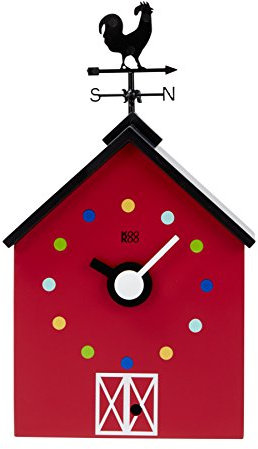 KOOKOO RedBarn (klein), Bauernhaus Uhr mit 12 Tierstimmen, einem Hahn und Einer drehenden Wetterfahne