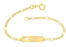 JC Schmuck 333 Gold Baby ID-Armband Kinder Goldarmband 14 cm I Figaro Armkettchen mit Herz Armband mit Gravur Taufarmband Gold Namensarmband I Kinderschmuck made in Germany I 5.53052HERZ