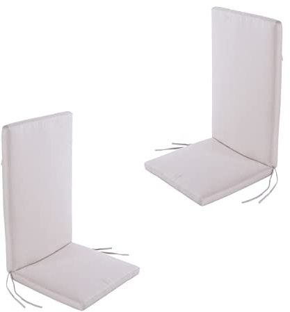 Pack 2 cojines para sillón de jardín reclinable estándar Olefin color crudo, Medidas 114x48x5 cm, No pierde color, Desenfundable, Funda de cojín con relleno, Cojines sillas de terraza y comedor