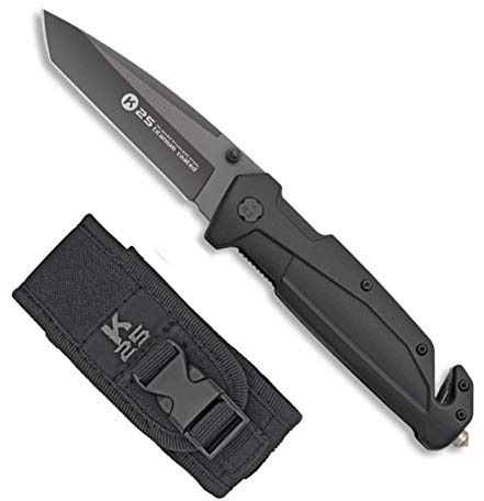 Coltello K25 18486 Sicurezza nera Titanium Coated. Pieghevole lama 9 cm - Strumento per caccia, pesca, campeggio, outdoor, sopravvivenza e bushcraft