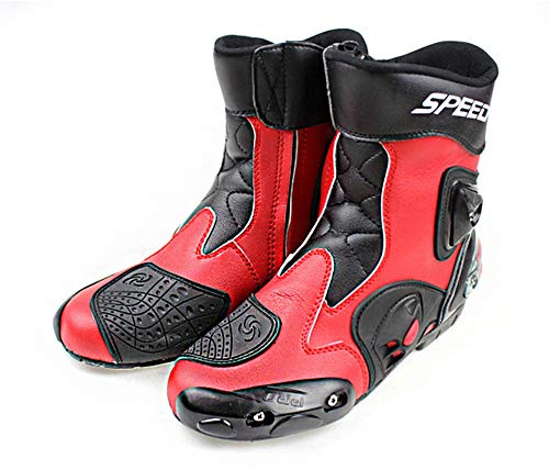MRDEAR Motorradstiefel Kurz Herren Leder Motorrad Stiefel Rot Motocross-Stiefel Wasserdicht Sport Schuhe Motorradschuhe Touren Racing Cross Stiefel mit Einstellbare Belüftung (42 EU)