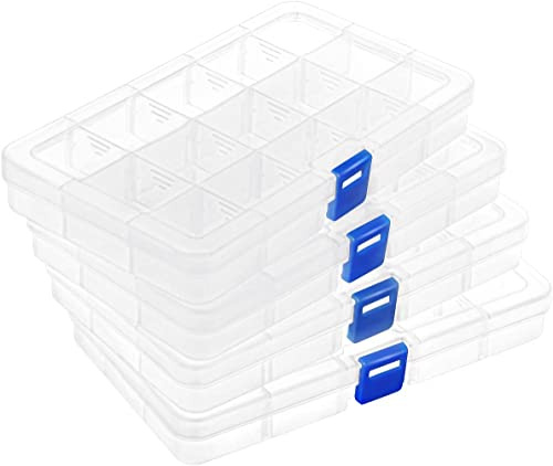 DIFIT Cajas Organizadoras de Plástico, 15 Compartimentos, Pack de 4