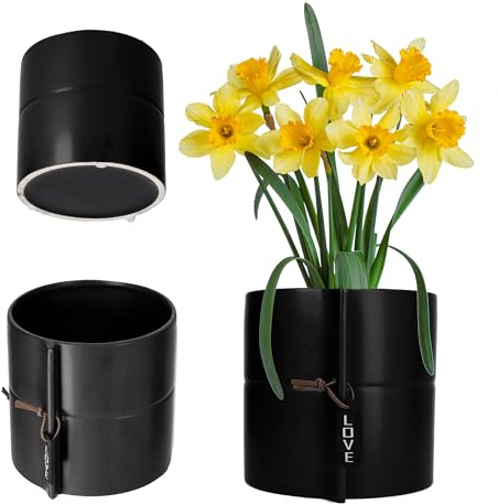 KADAX Macetero de cerámica, 2 colores, maceta de cerámica, maceta para flores, maceta para dragones, violetas, pensamientos (negro, 13 cm)