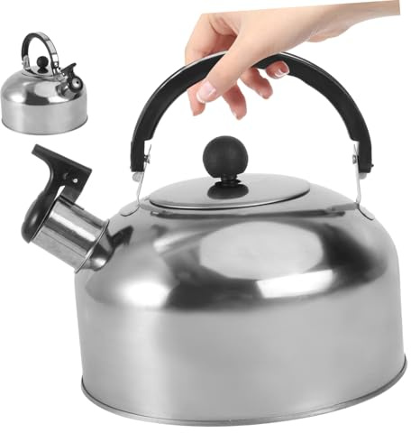 Wasserkessel Induktion Pfeifkessel aus Edelstahl, 2.0 l Teekessel für alle Kochplatten, Flötenkessel mit Hitzebeständiger und rutschfester Griff, Wasserkocher für Tee Kaffee