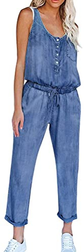Tomwell Salopette Donna Jeans Lunga Elasticizzata Salopette Ragazza Denim Stretta Tuta Jumpsuit Donne Estiva Playsuit Ragazze Eleganti Lunghe Pagliaccetto Lungo Romper Blu Scuro M