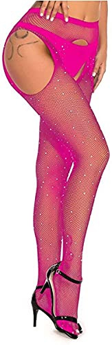 JFAN Medias para Mujer Sexy de Diamantes Mallas de Cintura Alta Rosa
