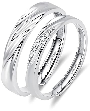 ANAZOZ 2PCS Verlobungsringe I Love You Gravur 925 Sterling Silber Offen Eheringe für Sie und Ihn, Zirkonia Kristall Hochzeit Trauringe Paarpreis Einstellbarer Ring