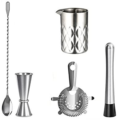 Cocktail Shaker Set Ensemble à Cocktail Shaker Cocktail Shaker Set Set Barender Mojito Kit-Barre en acier inoxydable avec verre de mélange, Jigger, cuillère à barres, Muddler, Shaker cocktail de crépi