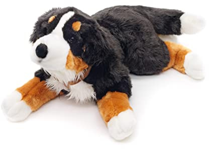 Uni-Toys - Berner Sennenhund mit Geschirr, liegend - 62 cm (Länge) - Plüsch-Hund, Haustier - Plüschtier, Kuscheltier