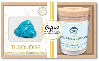 Coffret Bien Être - Bougie et Pierre de Lithothérapie Turquoise