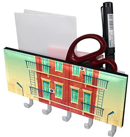 Gebäude 5 Haken Schlüsselhalter Schlüsselhaken Wandmontage, Garderobenleiste, Briefablage, Geeignet für Eingangsbereiche und hinter Türen