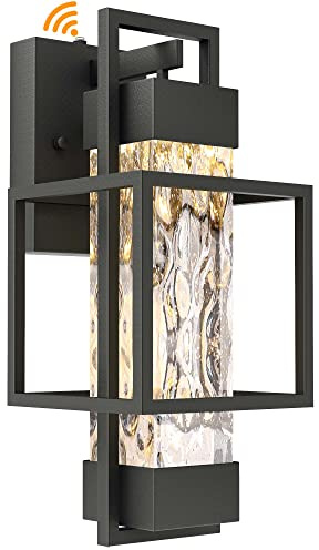 PARTPHONER Modern Outdoor Light Fixture Dusk to Dawn Outdoor Lighting, 15 H Exterior Wall Sconce Waterproof Porch Light, Outside Light for House with Water Glass for Garage Doorway(Bulb Included)