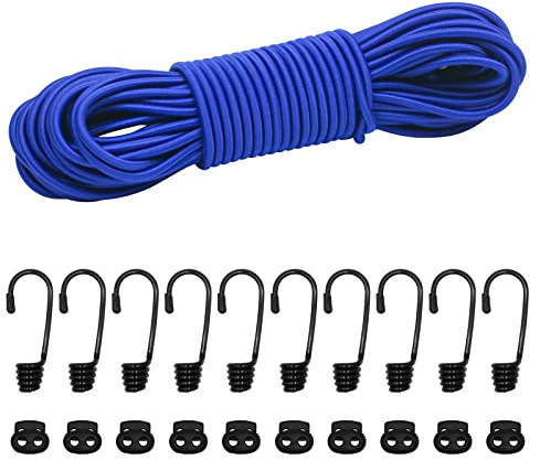 suruikei Gummiseil, elastisches Expanderseil Gummischnur Gummikordel Gummiband Planenseil Spannseil mit Haken Zubehör DIY (Dunkelblau, 5mm x 20m)