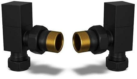 UK Radiators Round Thermostatic Radiator Valve 1/2 x 15mm - Brass TRV | Black Finish - Pair of Valves Included - Solid Brass 1/2 x 15mm Angled - Manual Control