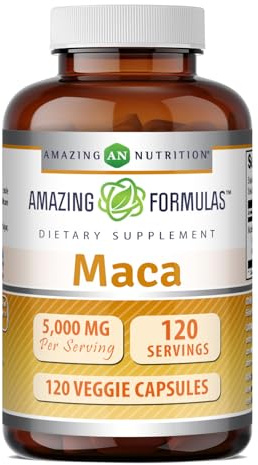 Amazing Formulas Maca 500 Mg | 10:1 Extract | 120 Veggie Capsules | 5000 Mg Equivalent | Non-GMO | Gluten-Free | Made in USA