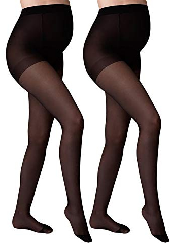 GIULIA 40 Den Umstandsstrumpfhose Strumpfhose für Schwangere Mutter, Farbe: Schwarz, Größe: M, 2er Set