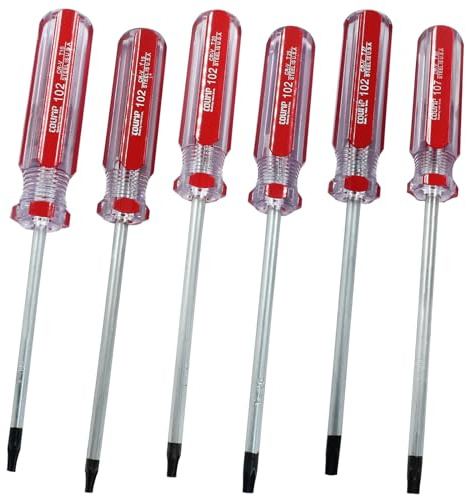 HARSKIYER 6 Pc Security Torx Screwdriver Set with Magnetic Tip, T10 T15 T20 T25 T27 T30 Cr-V Steel Screwdriver for Repairing and DIY, 4 Inch Working Length with Red Insulated PVC Handle