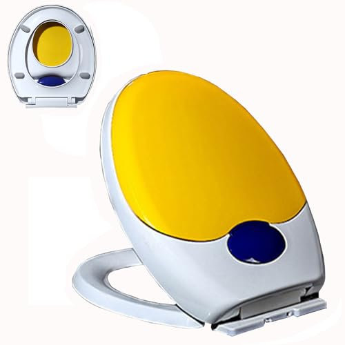 MMUNNA WC Sitz, Toilettendeckel, WC Deckel mit Absenkautomatik und Quick-Release Funktion für Leichte Reinigung, Klodeckel O Form Toilettensitz mit Kinder Sitze, Softclose, PP, 07R,Gelb