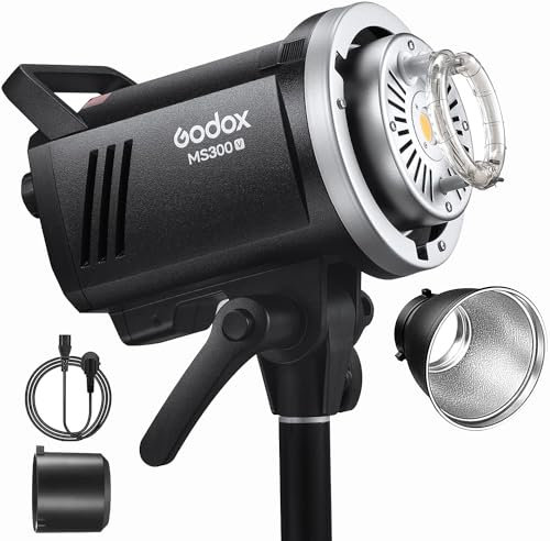 Godox MS300-V Flash de Studio 300 W avec Lampe de Modélisation LED Améliorée, Système X sans Fil 2,4 G, Support Bowens Idéal pour La Mode, La Publicité et La Photographie en Studio