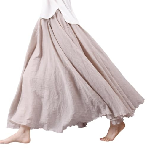 BEAUTYLAST Jupe bohème en coton et lin pour femme, taille élastique, longue, fluide et décontractée, pour l'été, la plage, les vacances (beige, 95 cm de long)